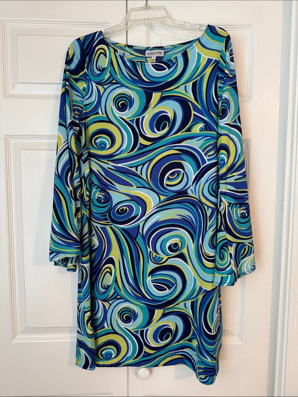 Blue & Green Swirl Long-Sleeve Shift Dress